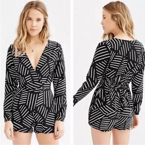 Motel dressy black and white striped romper, medium.